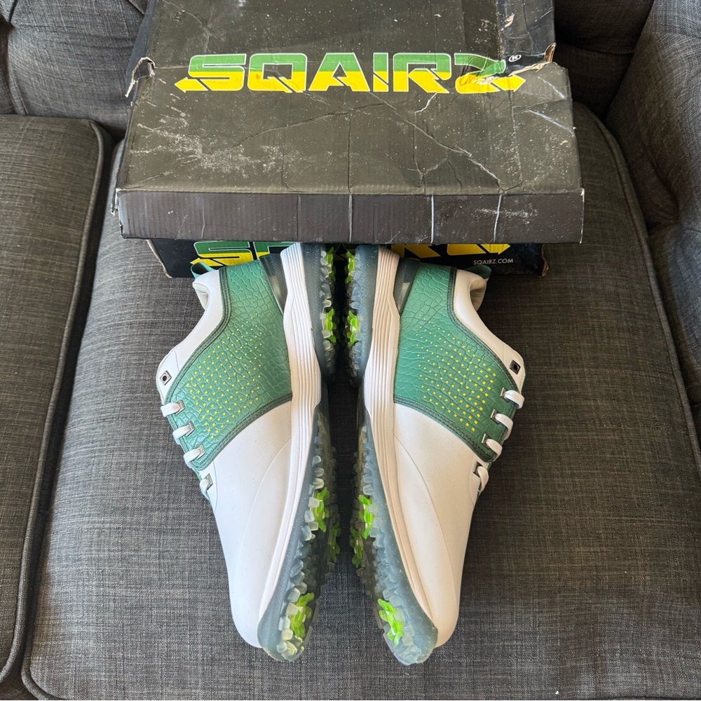 NWT SQAIRZ Limited Edition Augusta Arrow Green and White Golf Shoes, men’s 11.5 - Picture 3 of 11